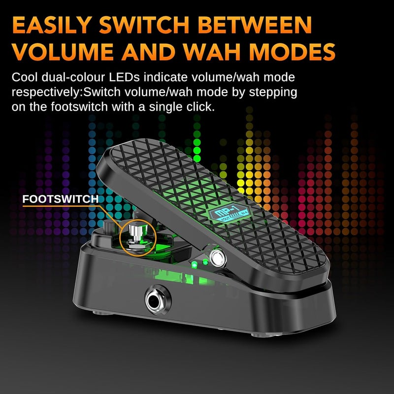 Lefiko Mini Volume & Wah Combo, Pure Analog Wah Effects and Active Volume Control Pedal for Electric Guitar, RM-Type Shielded Inductor for Superior Wah Tones, 23° Wide Angle Travel, LED Mode Indicator - Image 4